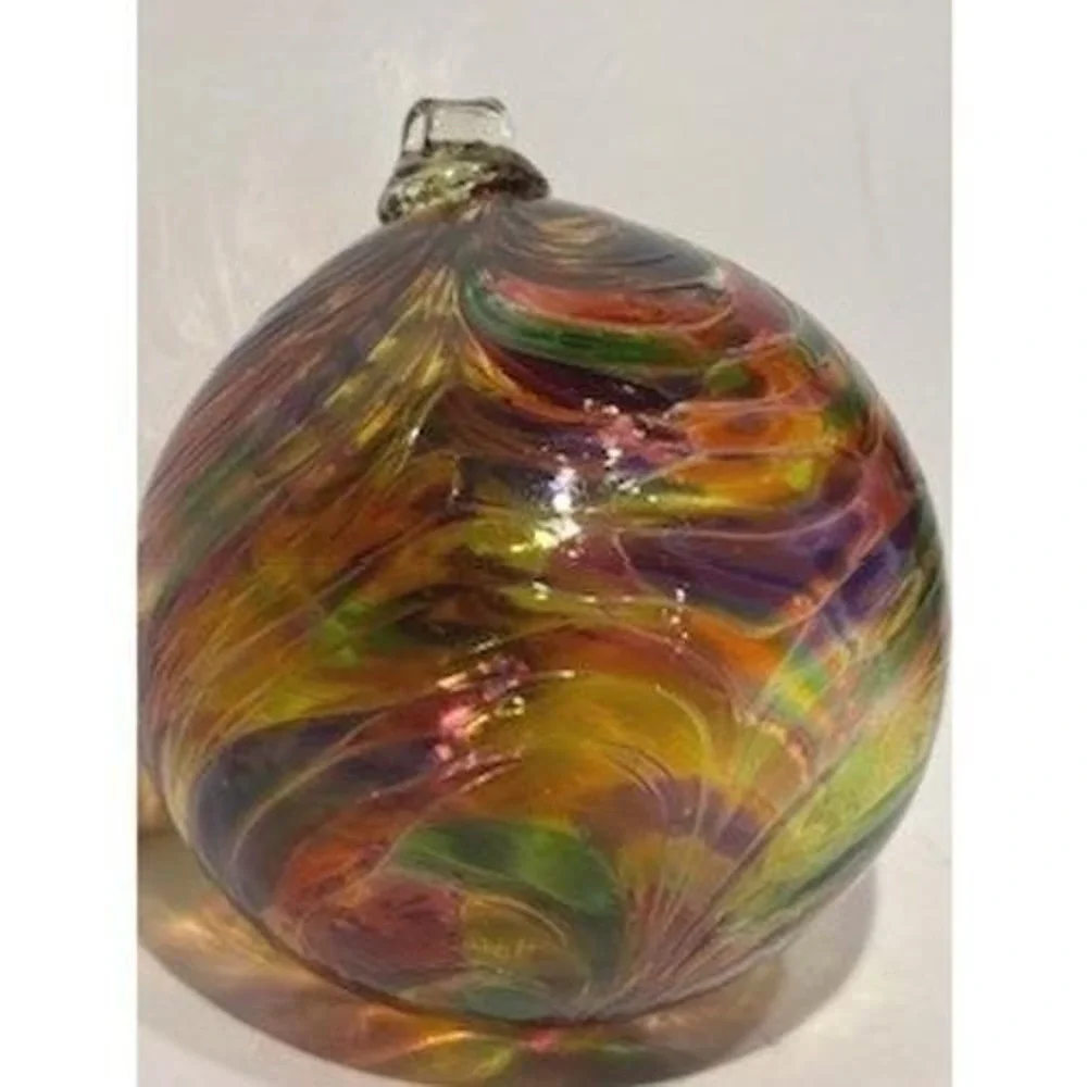 Vintage Kugel Style Hand Blown Glass Ornament Multi-color Swirl Bauble‎